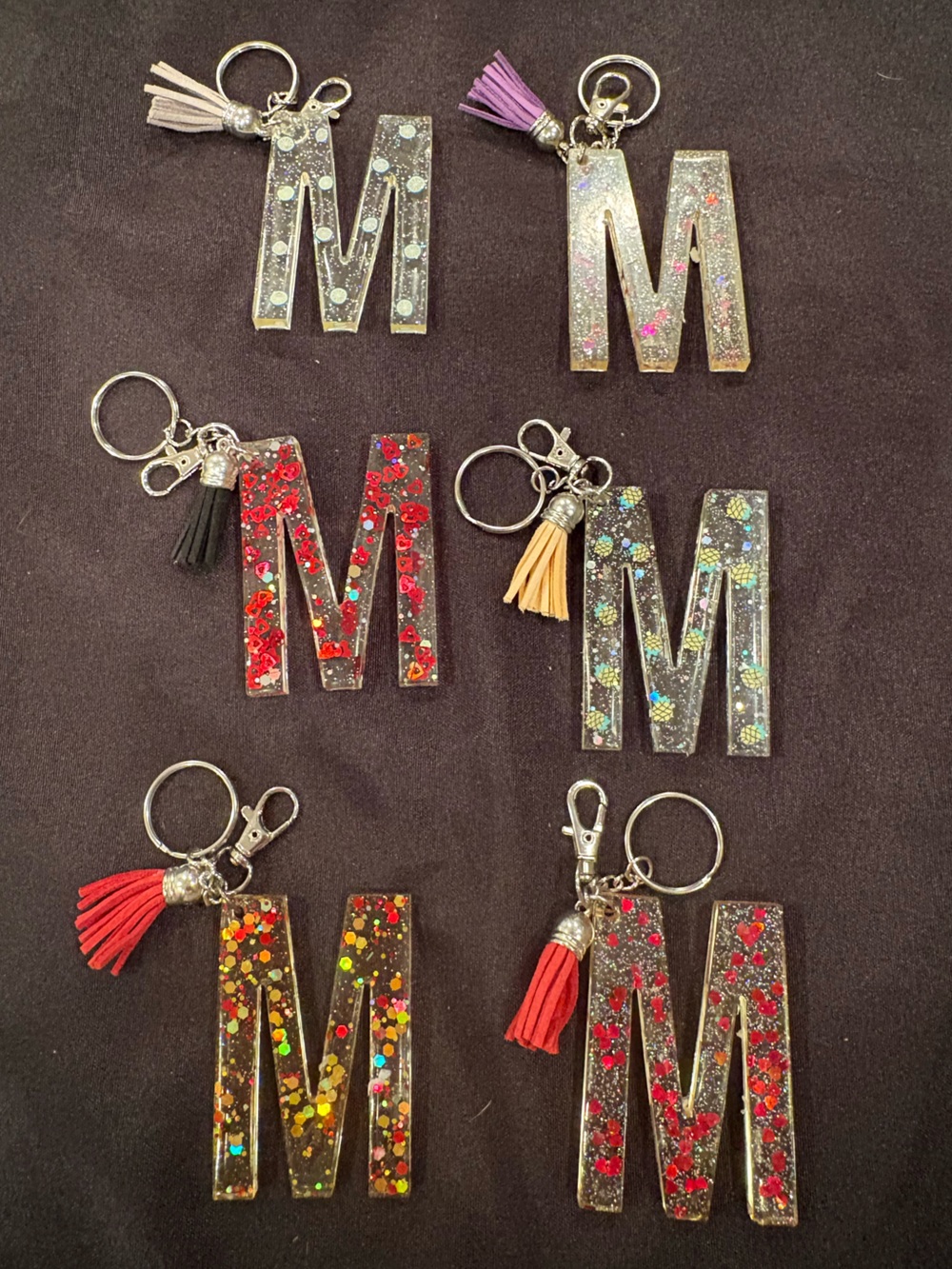 Resin Initial M Keychain- Assorted Colors